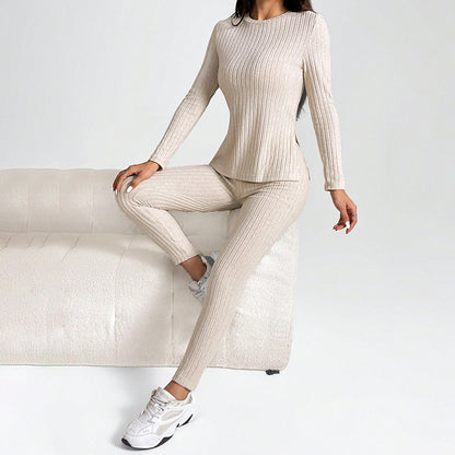 Ribbed Lounge Set – Women’s Casual Pajama Set With Elastic Waistband Comfort