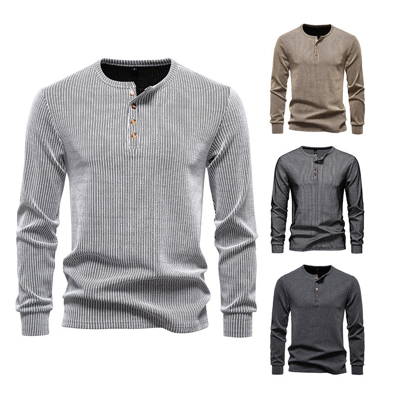 Men's Slim Fit T-Shirt - Casual Long Sleeve Striped Sports Tee for Large Size