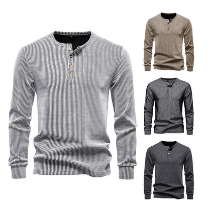 Men's Slim Fit T-Shirt - Casual Long Sleeve Striped Sports Tee for Large Size