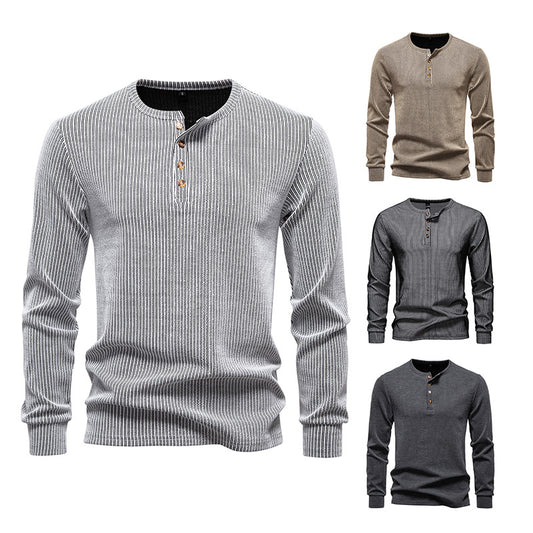 Men's Slim Fit T-Shirt - Casual Long Sleeve Striped Sports Tee for Large Size