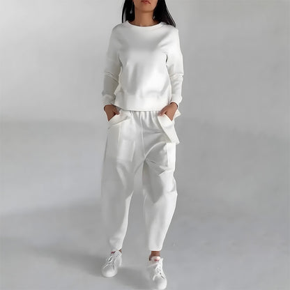 Women's Fashion Sweatshirt | Solid Color Outfit With Back Slit & Pockets