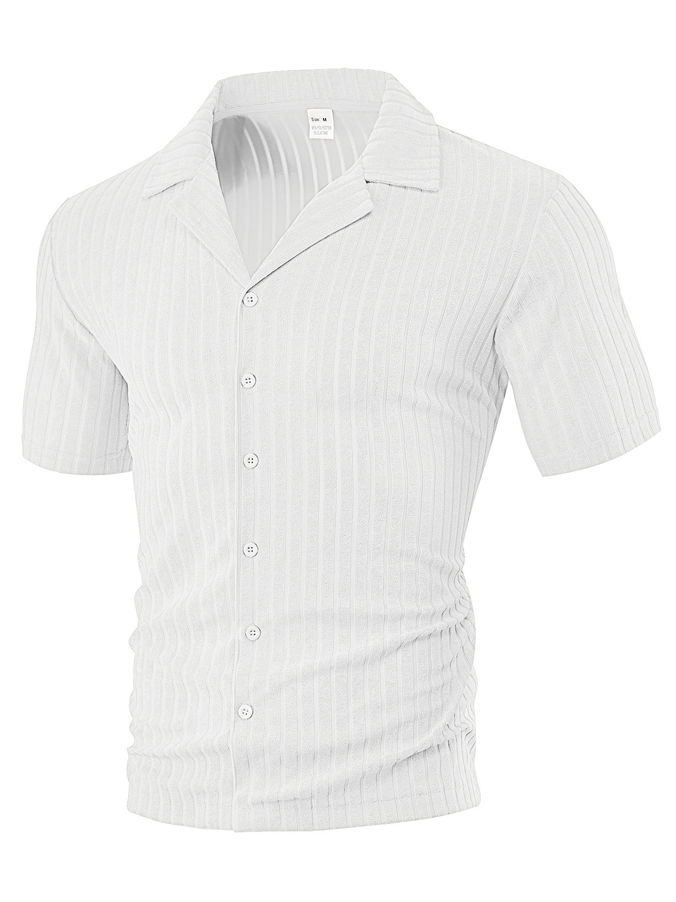 White short sleeve ribbed knit button-up shirt with collar in size medium
