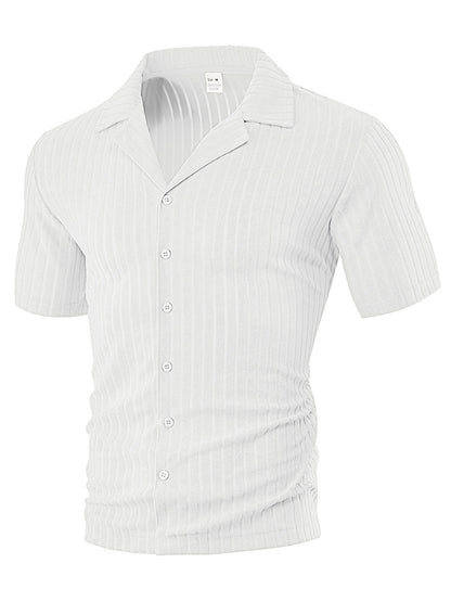 White short sleeve ribbed knit button-up shirt with collar in size medium