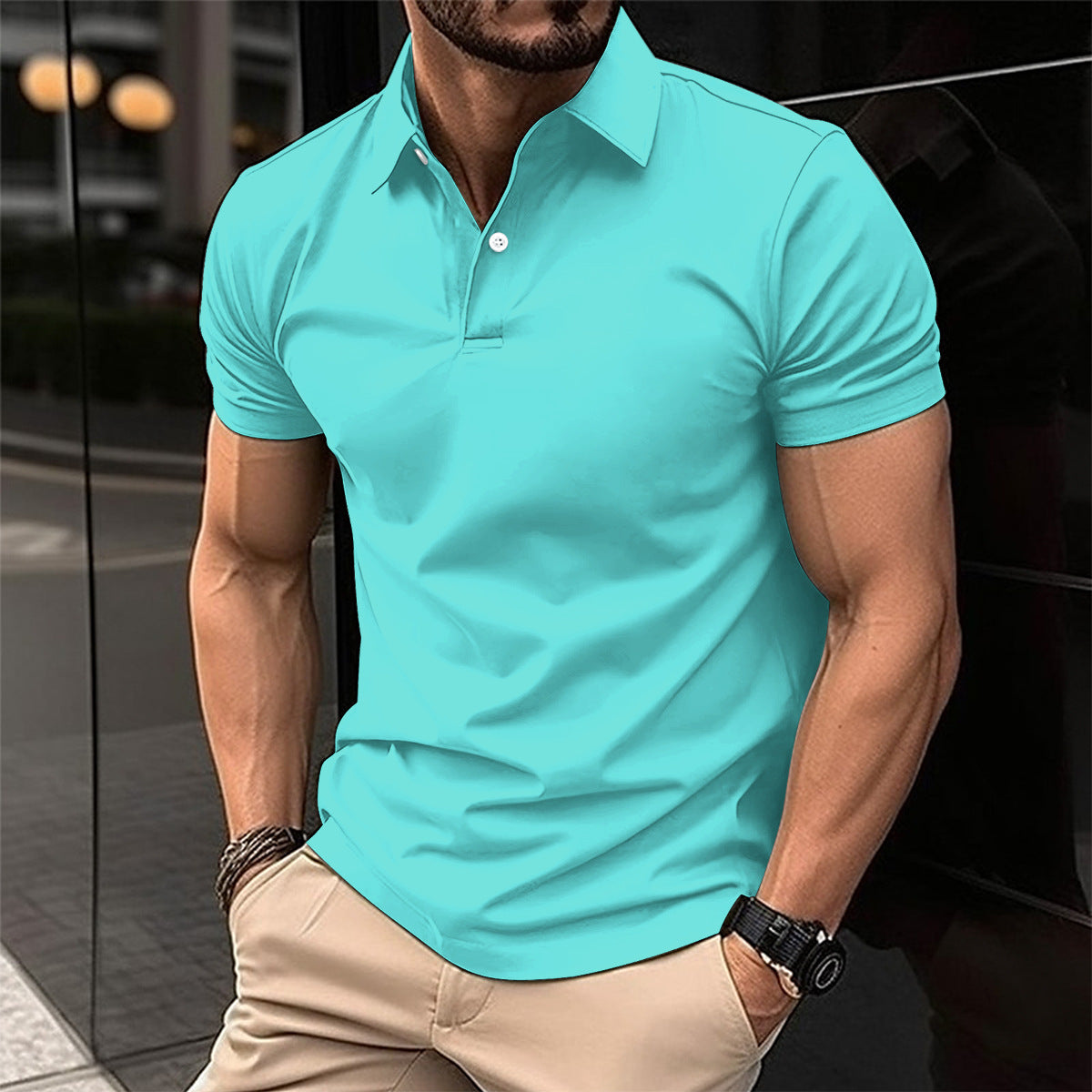 Men's Polo Shirt Summer Short Sleeve | Solid Color Button Lapel Top