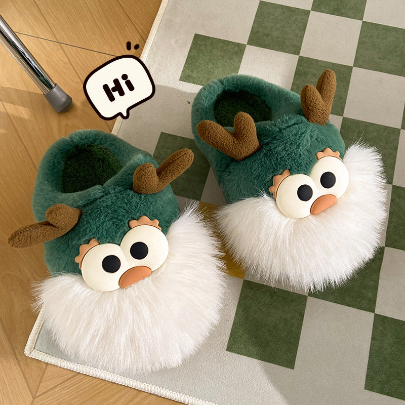 Christmas Deer Slippers – Plush Indoor Winter Shoes With Thickened Sole