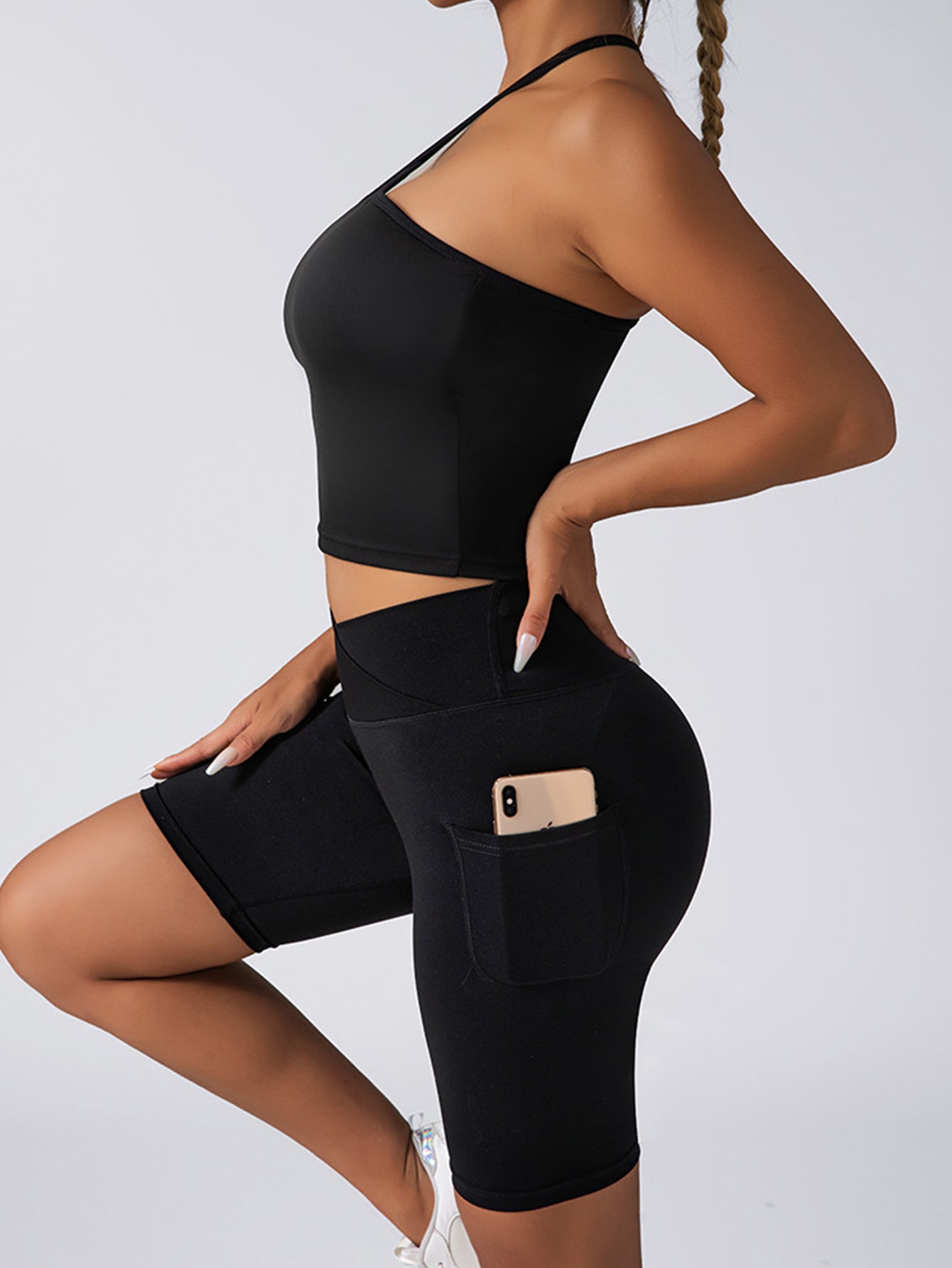 Womens Lounge Sets - Ribbed Two Piece Sets With High Waist Shorts & Pockets