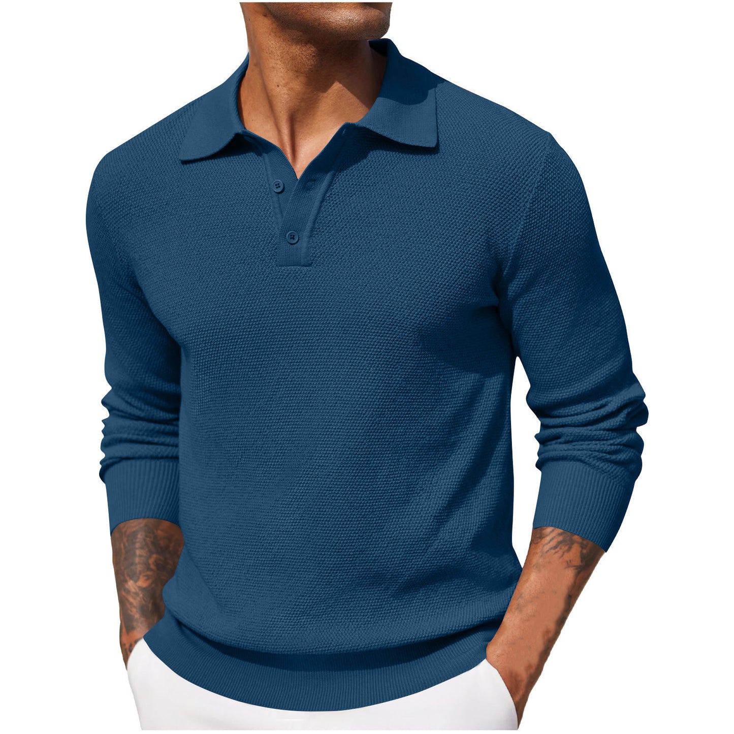 Casual Long Sleeve Top - Men's Autumn Solid Color Polyester Shirt