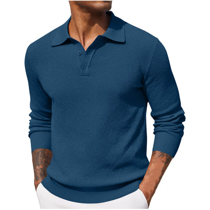 Casual Long Sleeve Top - Men's Autumn Solid Color Polyester Shirt