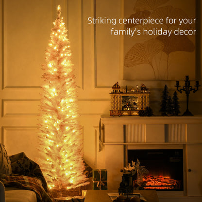 Tall white Christmas tree with warm lights in cozy living room holiday decor