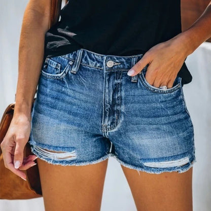 Denim Shorts Female - Summer Hole Fringe Jeans | Comfortable Commuter Style