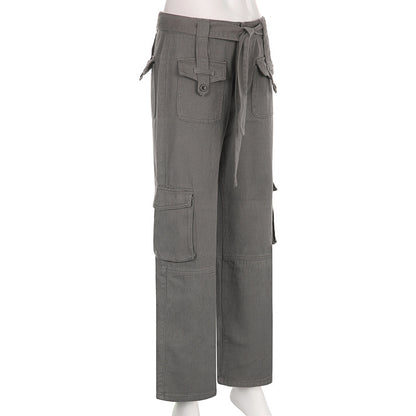 Workwear Jeans Women - Vintage Multi Pocket Denim High Waist Casual Pants