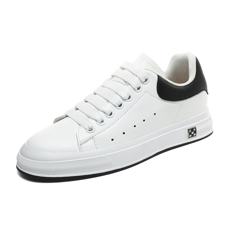 Men White Casual Shoes | Leather Soft Bottom Board Shoes With Rubber Sole