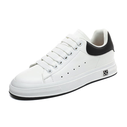 Men White Casual Shoes | Leather Soft Bottom Board Shoes With Rubber Sole