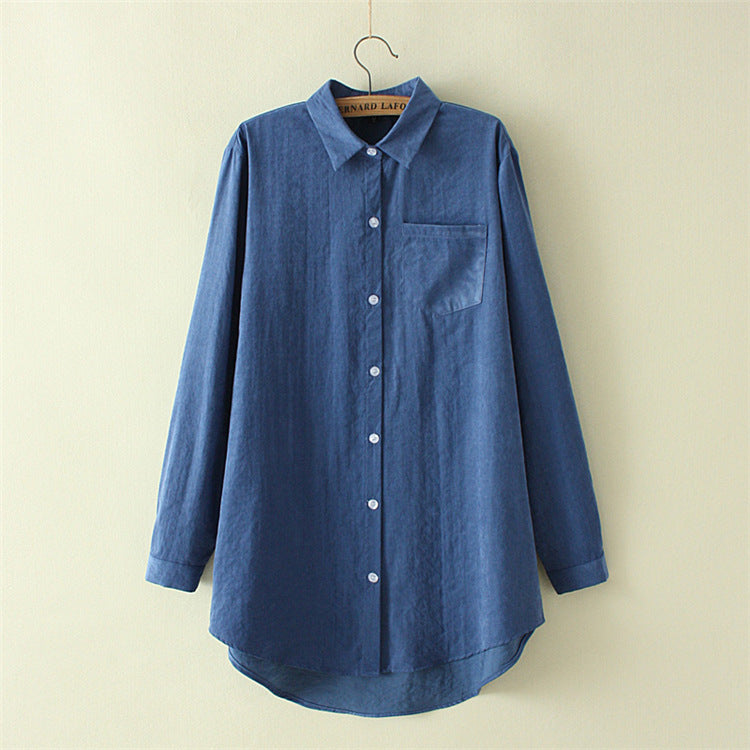 Plus Size Womens Clothing - Korean Style Spring Long Shirt With Buttons & Pockets