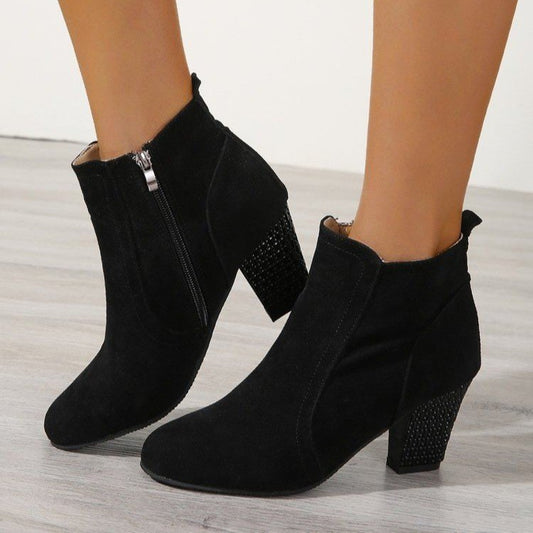 Women's Suede Boots | Korean Style High Heel Boots With Side Zipper