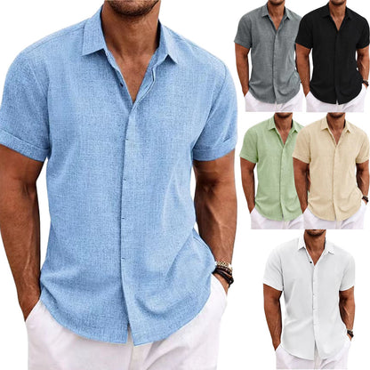 Men's Linen T-Shirt | Loose Fit Short Sleeve Tee | Lightweight Polyester Fabric Top