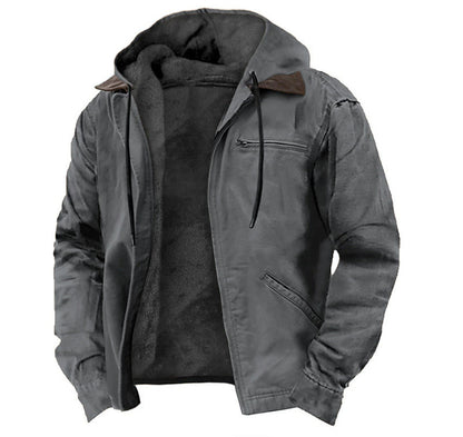 Winter Hooded Coat | Men's Casual Fleece Jacket With Pockets | Warm Zip-Up Outerwear