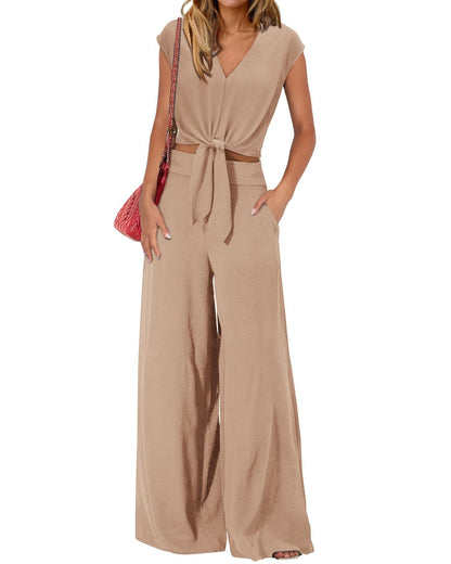 Women's 2-Piece Set | Sleeveless Crop Top & Polyester Pants | Trendy Pocket Detail