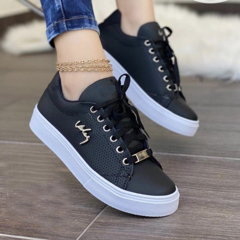 Women Flat Sneakers – Breathable Lace Up Shoes With PU Sole Comfort
