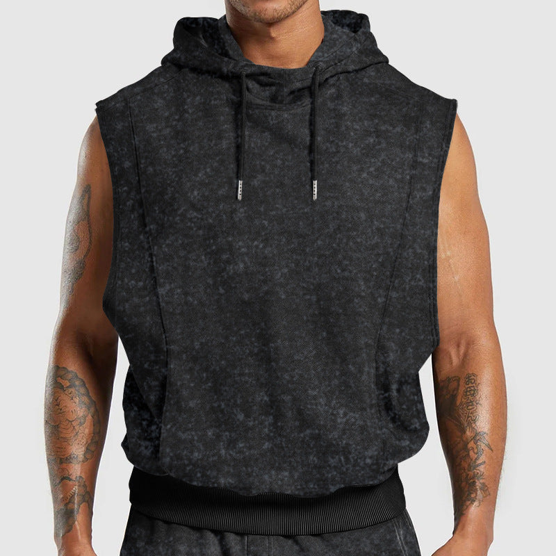 Men's Sleeveless Hooded Top | Floral Print Tank With 3D Patch Pocket Design