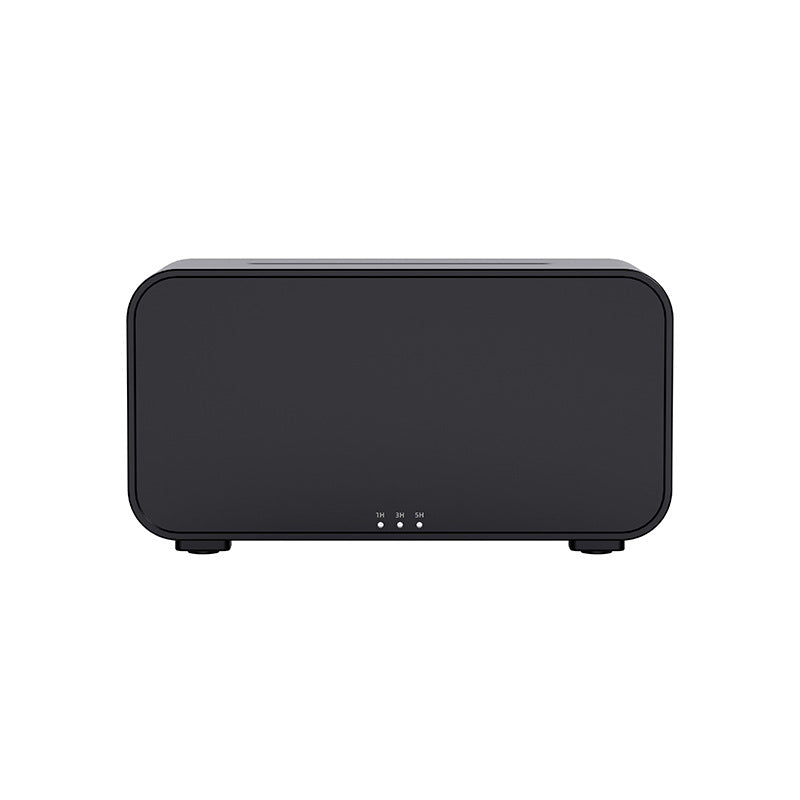 Black rectangular electronic device with rounded edges and timer lights for 1H, 3H, and 5H settings