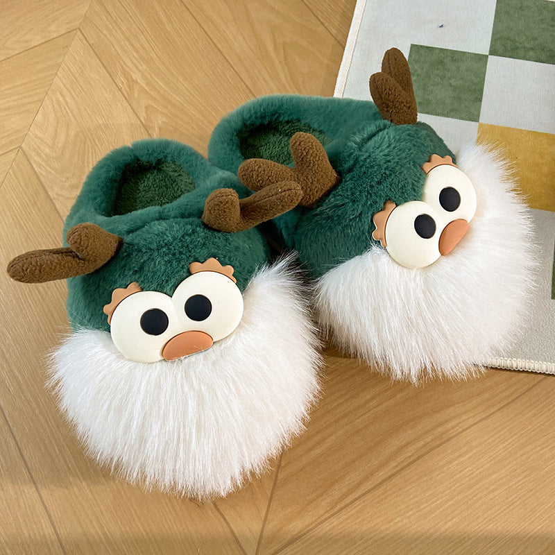 Christmas Deer Slippers – Plush Indoor Winter Shoes With Thickened Sole