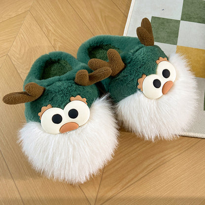 Christmas Deer Slippers – Plush Indoor Winter Shoes With Thickened Sole