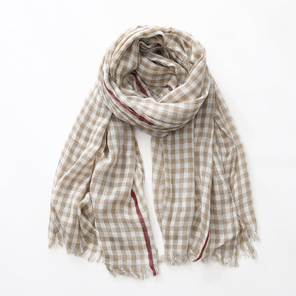 Plaid Cotton Scarf - Thin Lightweight Mid-Length Scarf for Men Women