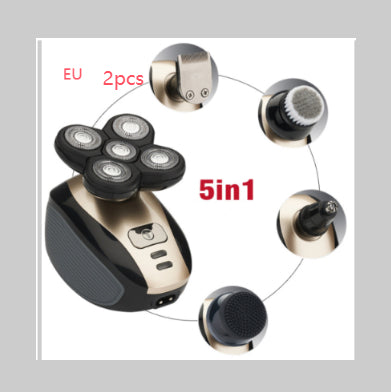 5-in-1 electric shaver with five rotating heads and interchangeable grooming attachments for EU plug