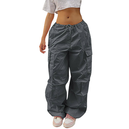 Casual Cargo Pants For Women | Solid Color Drawstring Waist Trousers