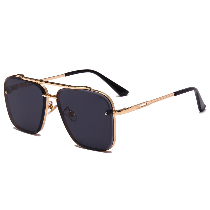 Stylish square aviator sunglasses with gold metal frame and black lenses