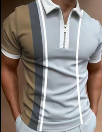 Men's Polo Shirt Striped Printed Lapel Shirt | Cotton Blend Short Sleeve Tee