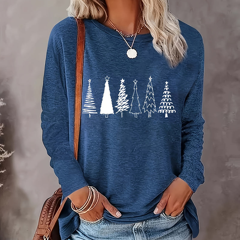 Christmas Shirts Women - Cute Christmas Tree Long Sleeve Holiday Party Tops