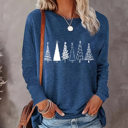 Christmas Shirts Women - Cute Christmas Tree Long Sleeve Holiday Party Tops