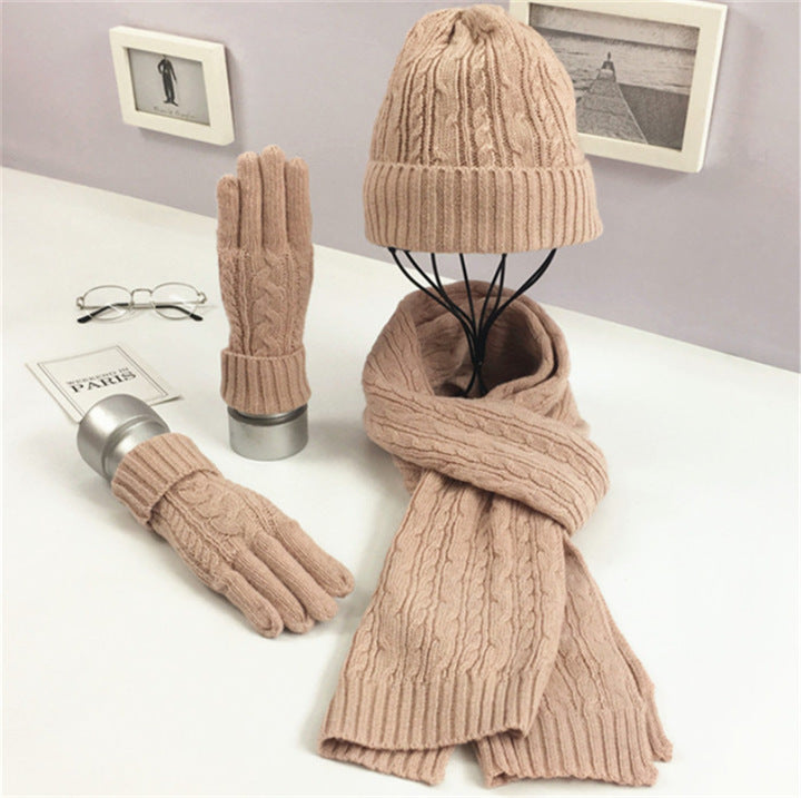 Warm Hat Scarf Set – Unisex Winter Accessory Set With Soft Cotton Gloves
