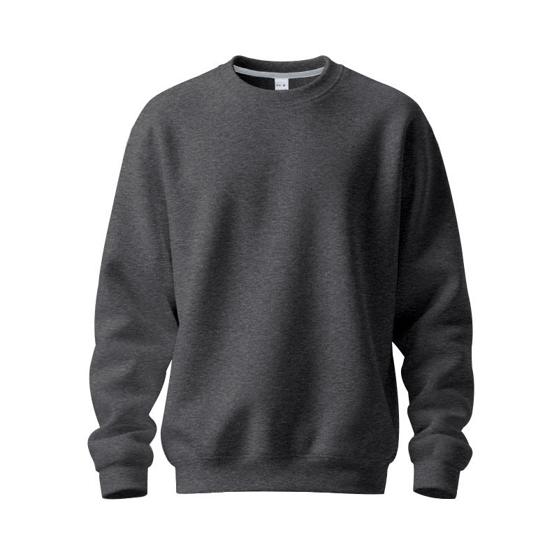 Plain dark gray crewneck sweatshirt with long sleeves and ribbed cuffs
