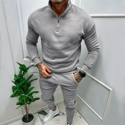 Men's Fleece Suit - Casual Solid Color Top & Trousers Set | Cotton Blend Winter Wear