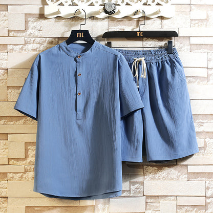 Chinese Style Suit – Summer Two-Piece Lightweight Stand Collar Shirt Set