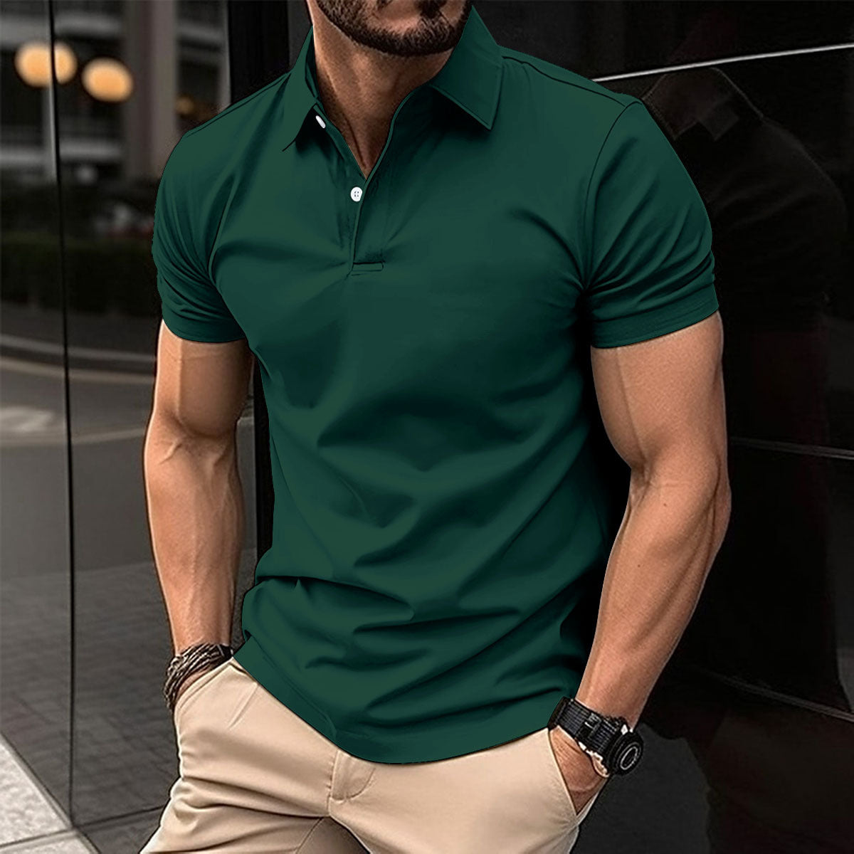 Men's Polo Shirt Summer Short Sleeve | Solid Color Button Lapel Top