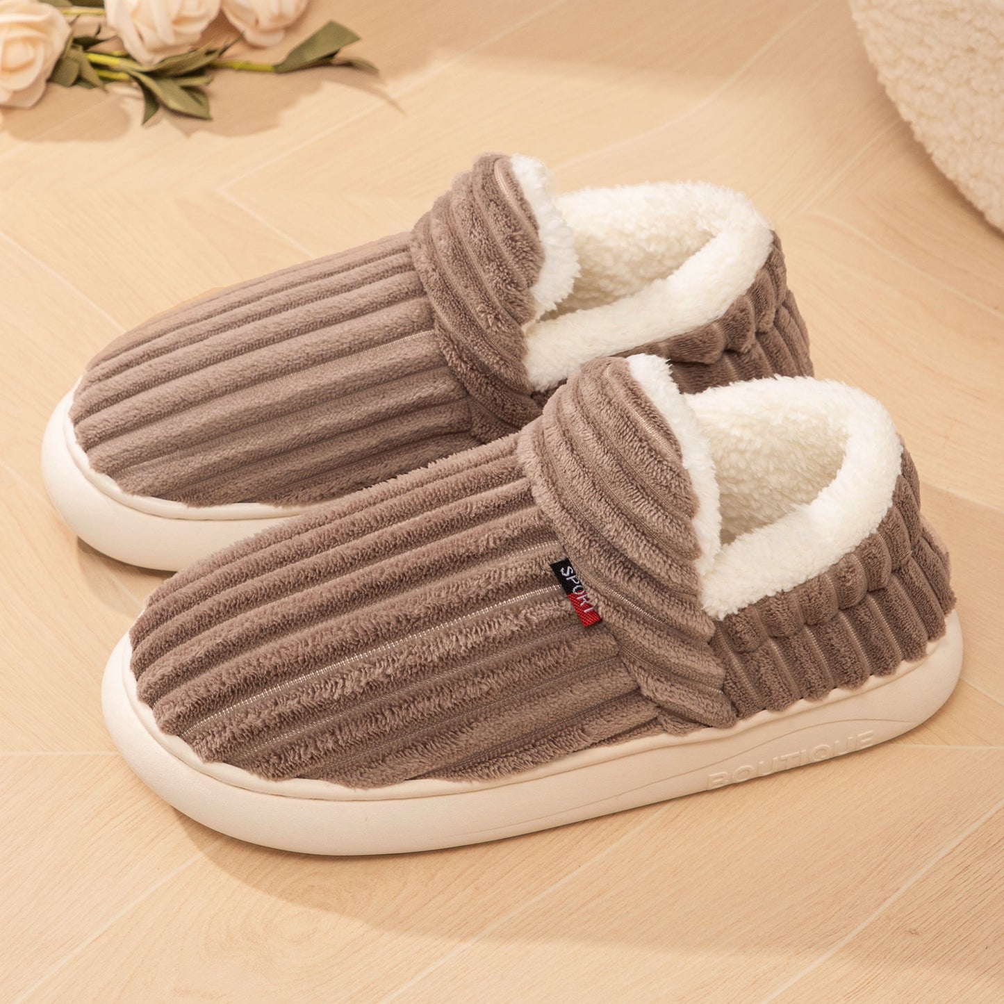 Cotton Winter Slippers – Women's Cozy Indoor Footwear With Soft Corduroy Lining