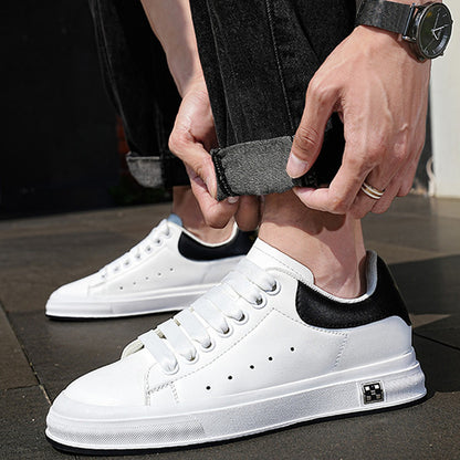 Men White Casual Shoes | Leather Soft Bottom Board Shoes With Rubber Sole
