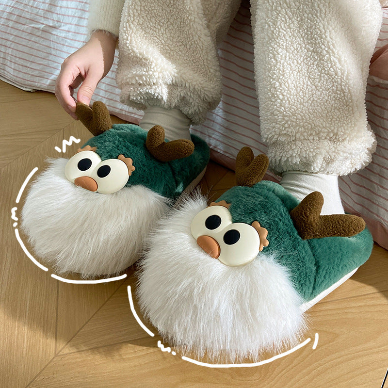 Christmas Deer Slippers – Plush Indoor Winter Shoes With Thickened Sole