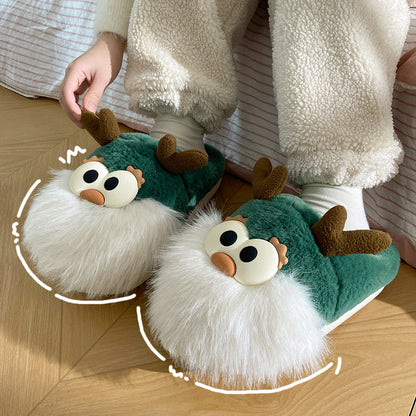 Christmas Deer Slippers – Plush Indoor Winter Shoes With Thickened Sole