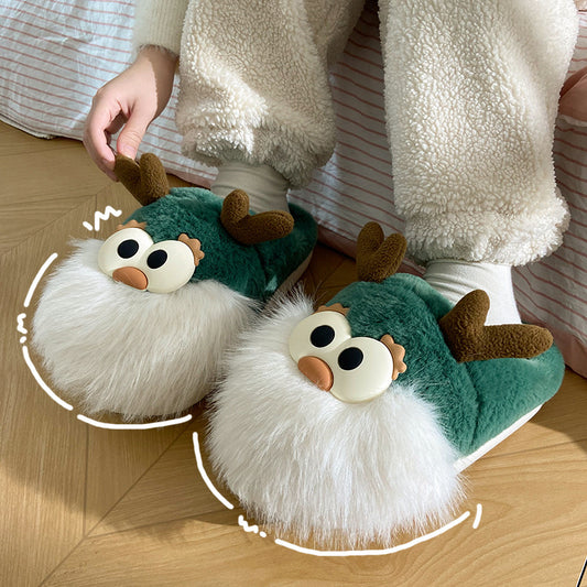 Christmas Deer Slippers – Plush Indoor Winter Shoes With Thickened Sole