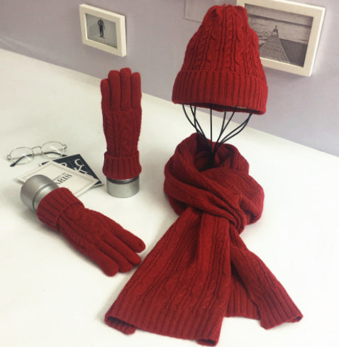 Warm Hat Scarf Set – Unisex Winter Accessory Set With Soft Cotton Gloves