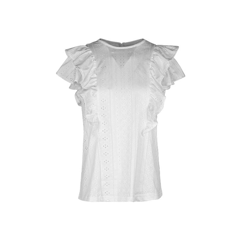 White Casual Shirt – Women's Ruffled Patchwork Blouse | Japanese Korean Style