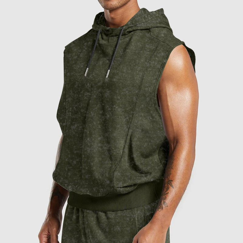 Men's Sleeveless Hooded Top | Floral Print Tank With 3D Patch Pocket Design