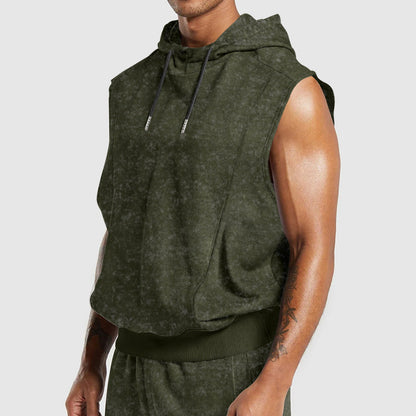 Men's Sleeveless Hooded Top | Floral Print Tank With 3D Patch Pocket Design