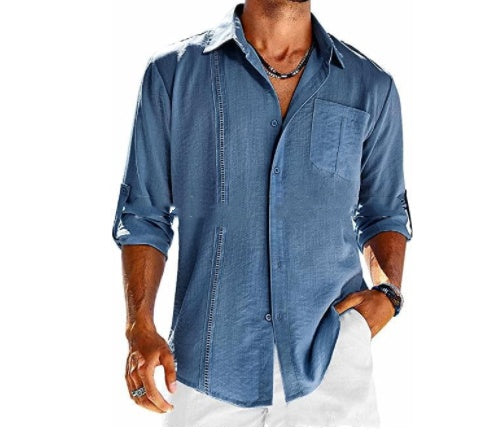 Long Sleeve Shirt With Pocket Lace Collar | Men's Casual Cotton Blend Polo