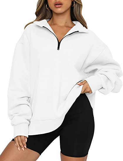Women Zip Sweatshirt - Loose Pullover With Turndown Collar | Casual Tops